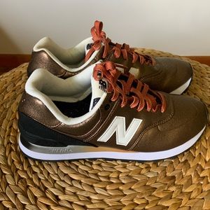 New Balance 574 metallic bronze sneakers. NWOB.